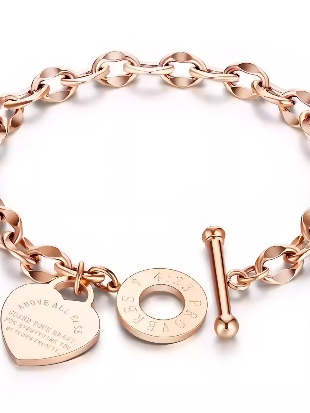 Rose Gold Heart Charm Toggle Bracelet - Women's Jewelry - Picture 2 of 3